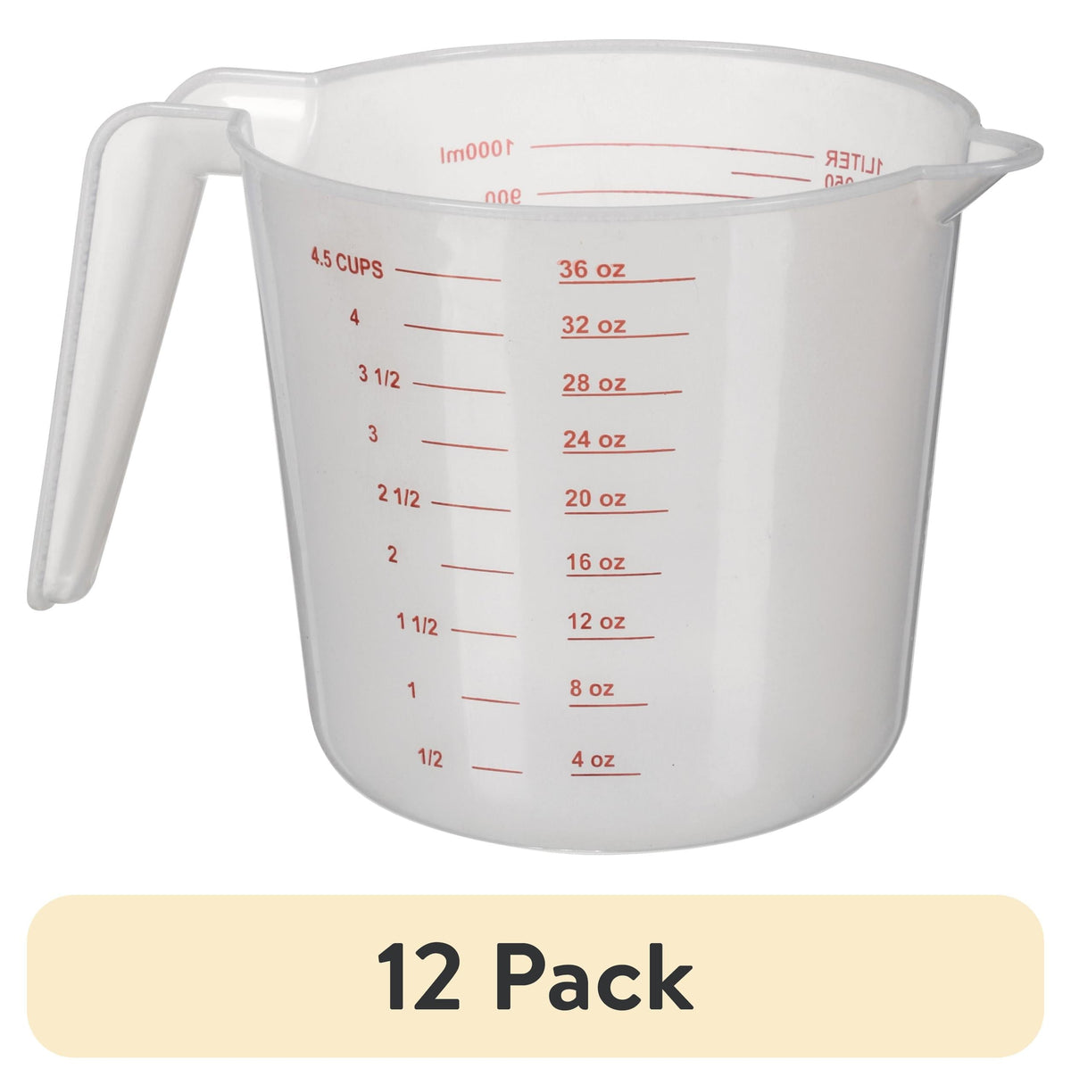 (12 pack) Mainstays 4 Cup PP Plastic Measuring Cup, 32 oz, Clear